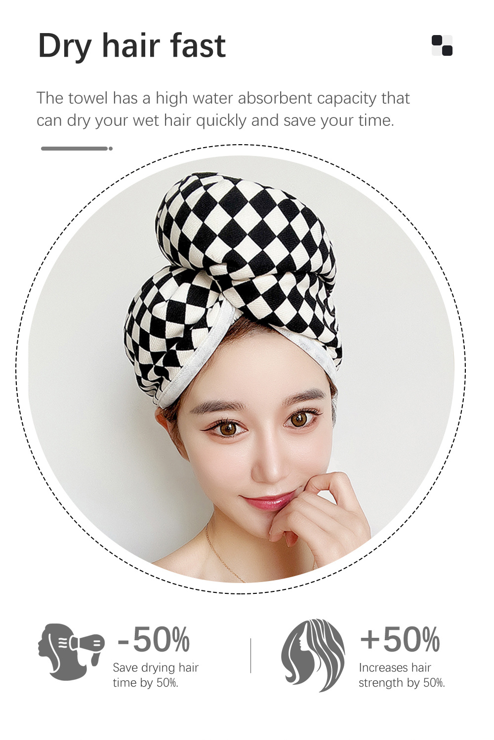 Fashion Checkerboard Hair Drying Cap-6